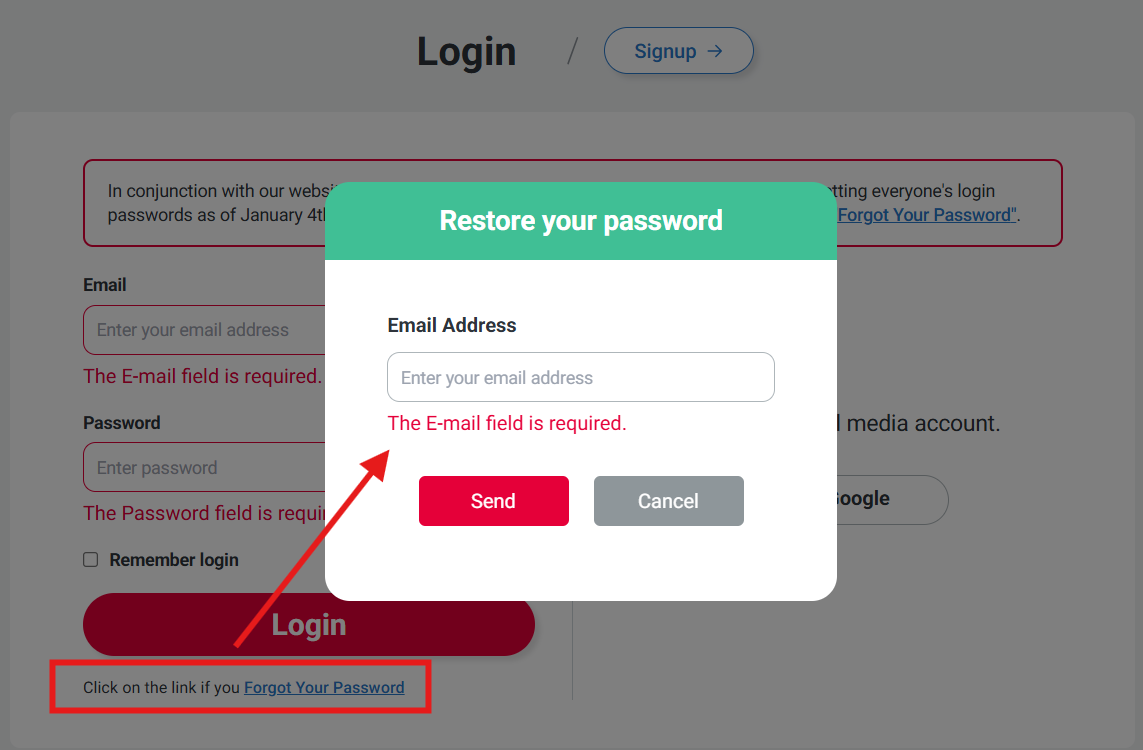 Forgot Password Screen